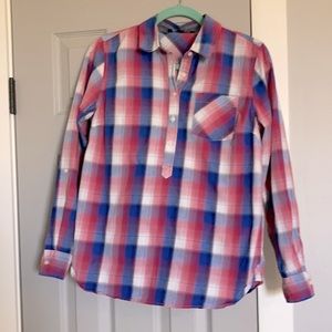 Tommy Hilfiger Plaid Shirttail Hem Cotton Popover Shirt - MD